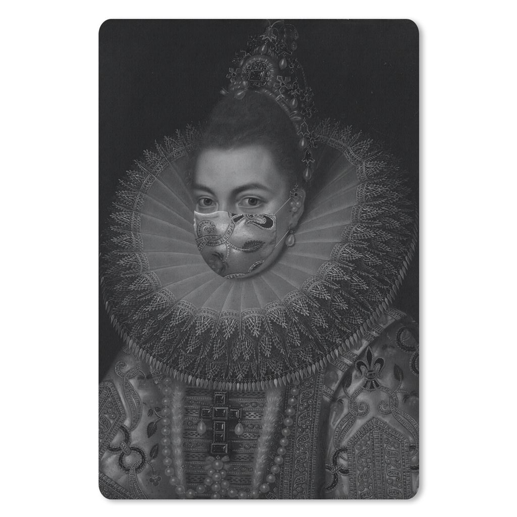 MuchoWow Mauspad Mousepad Isabella Clara Eugenia mit einem goldenen Mundschutz - Gemälde von Frans Pourbus dem Jüngeren - schwarz-weiß 18x27 c...