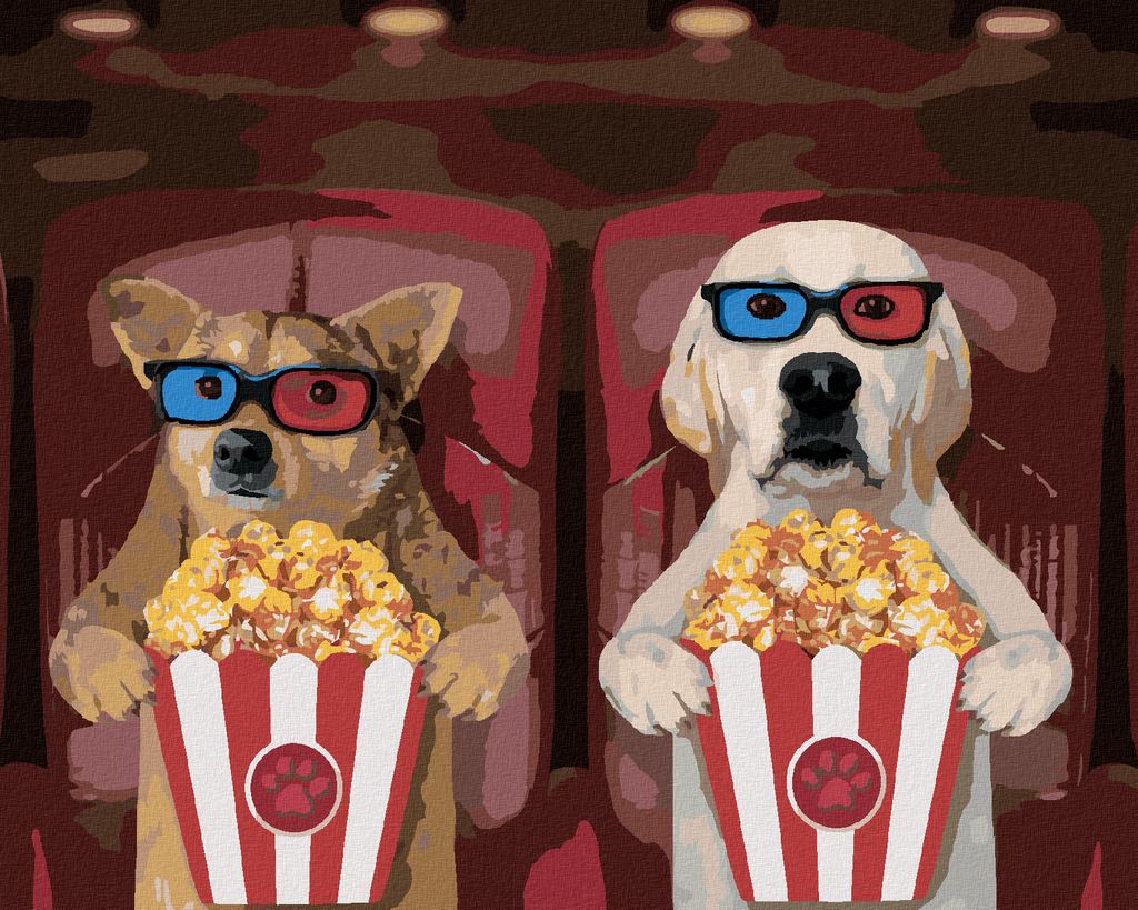 Zuty - Malen nach Zahlen - HUNDE IM KINO, 40x50 cm, ohne Keilrahmen