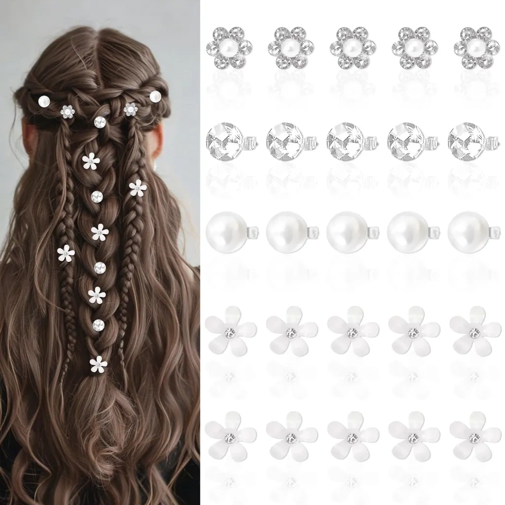 Épingles à cheveux florales ornées de diamants et perles nacrées, 25 pcs