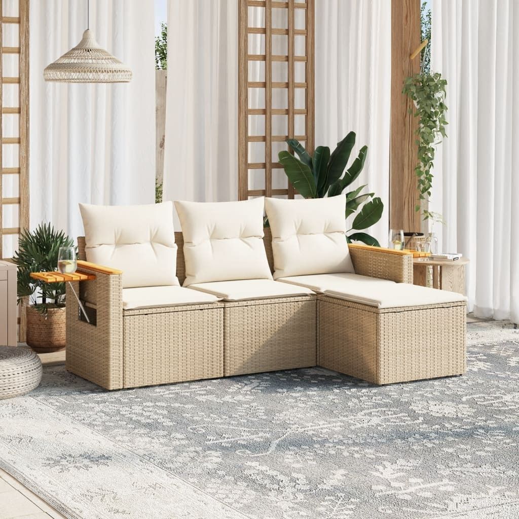 Maison Exclusive - 4-tlg. Garten-Sofagarnitur mit Kissen Beige Poly Rattan