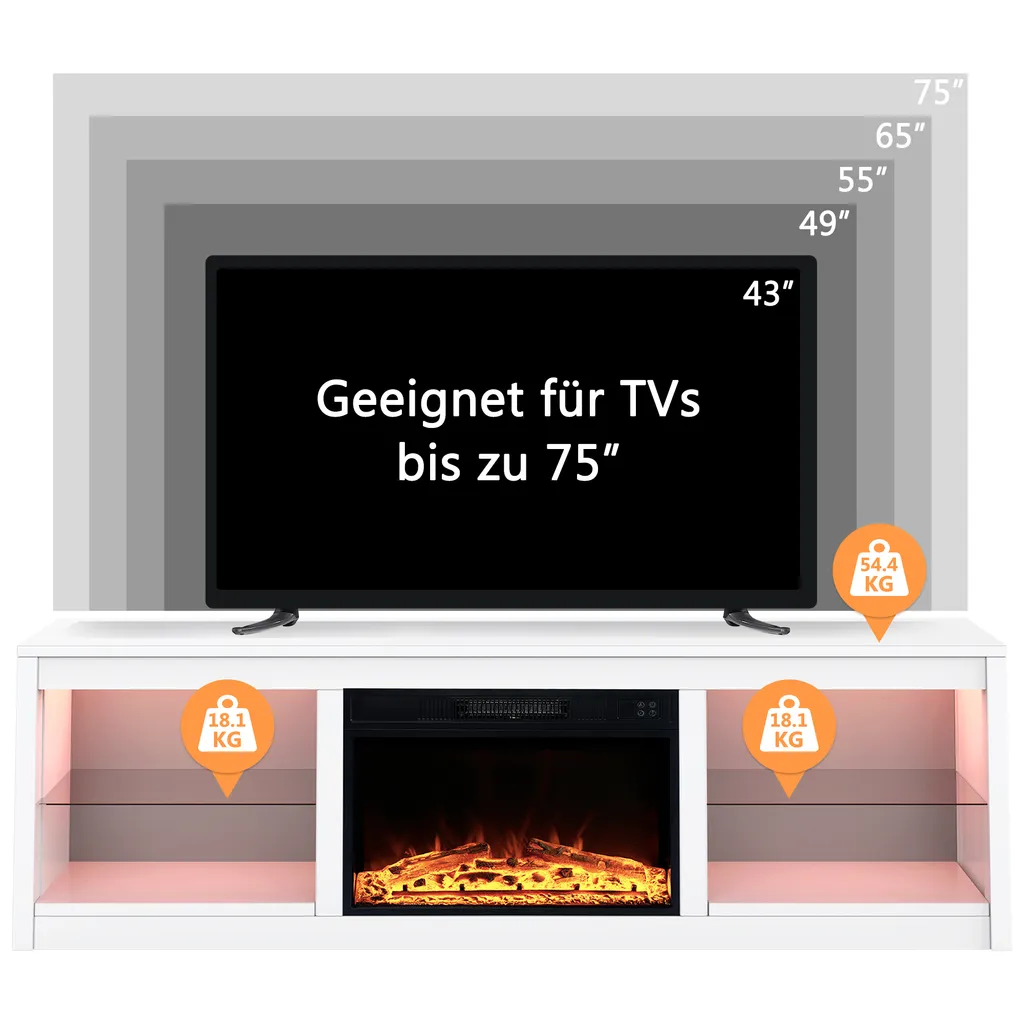 Meuble TV LED Multicolore et Cheminée Électrique Intégrée en MDF - 3
