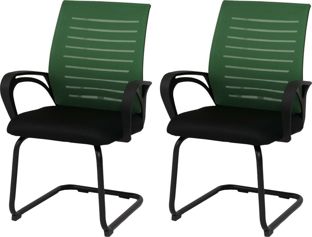 2er-Set Konferenzstuhl MCW-K51, Besucherstuhl Freischwinger, Stoff/Textil (250g/m²) MVG grün, Gestell schwarz