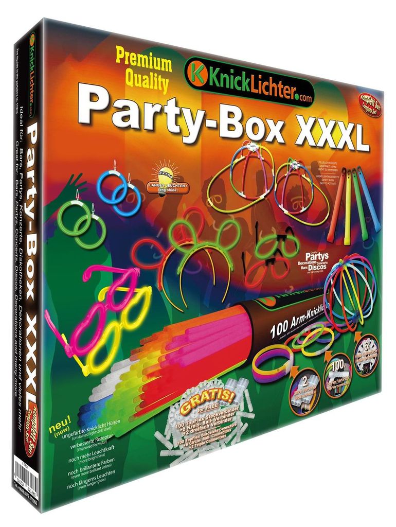 Riesige Knicklichter Party Box XXXL – 224 Teile, Bunte Produktbild 