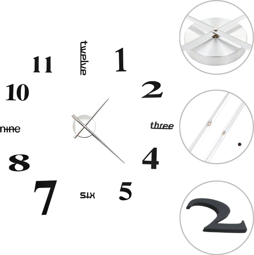 vidaXL 3D-Wanduhr Modernes Design 100 cm XXL Schwarz Produktbild 