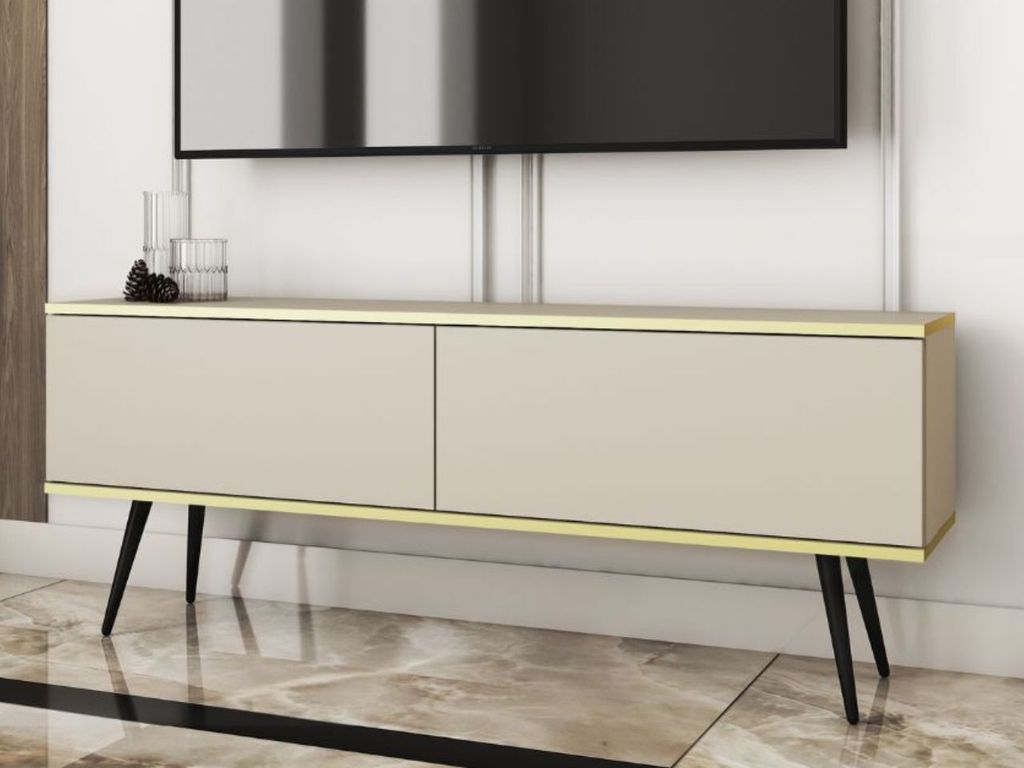 GrainGold TV-Schrank Diolo - RTV-Schrank, RTV-Tisch, Lowboard, TV-Tisch mit Metallbeinen, Stilvoller RTV-Schrank - TV-Schrank Beige, Schwarz