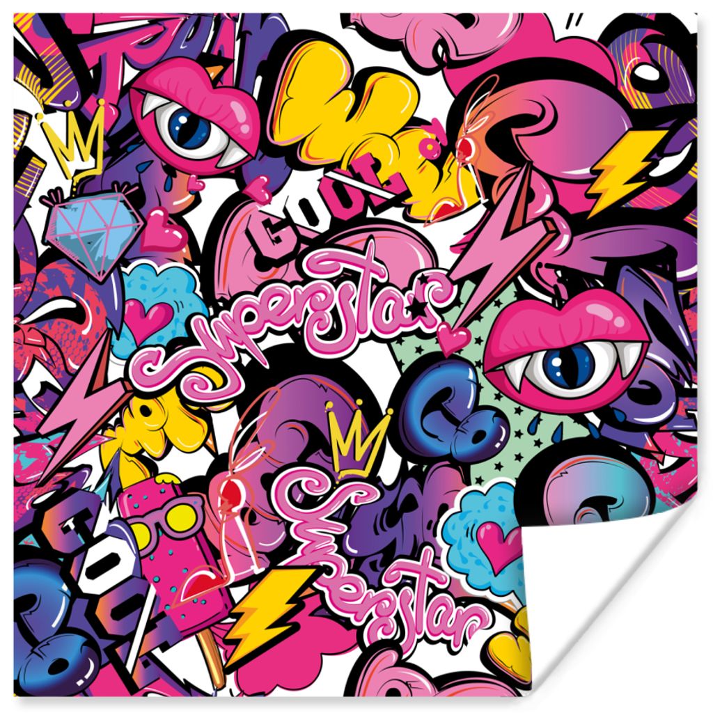 MuchoWow Poster Design - Superstar - Cool - Muster - Lippen - Kinder 50x50 cm - Wohnzimmerdekoration