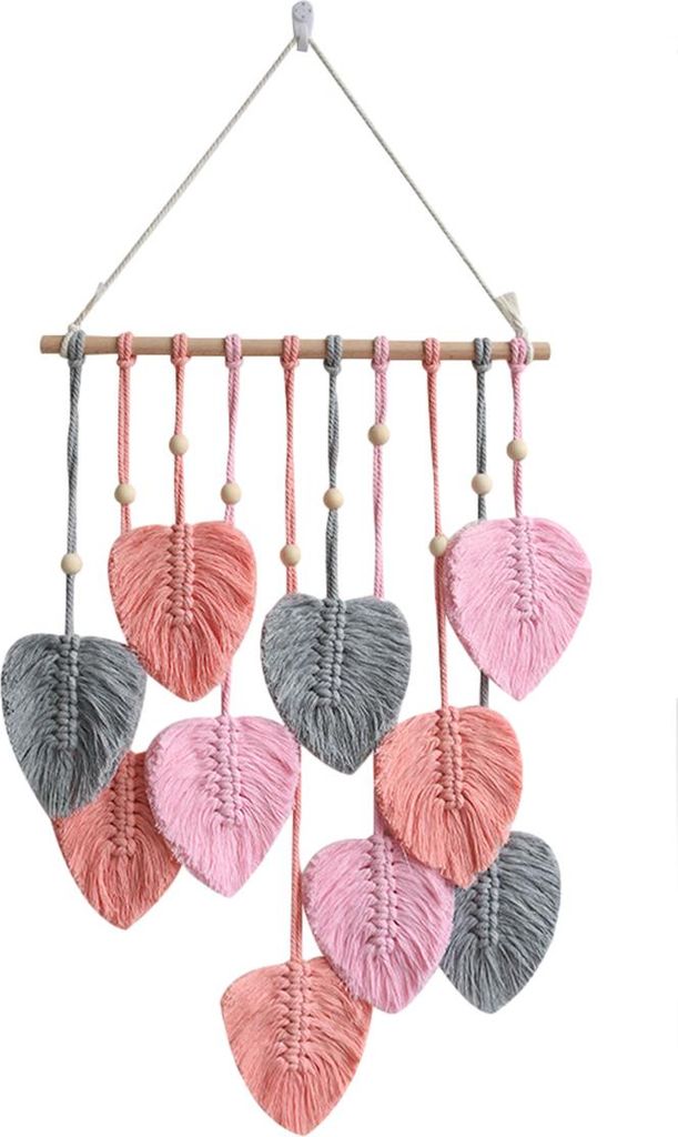 Makramee-Wandbehang mit Blättern – Großer, schicker Feder-Wandbehang im Boho-Stil