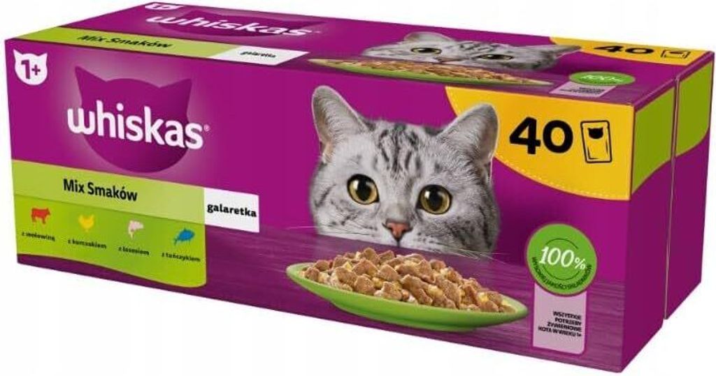 Whiskas Gemischte Auswahl in Gelee Katzennassfutter 40 Portionsbeutel à 85g