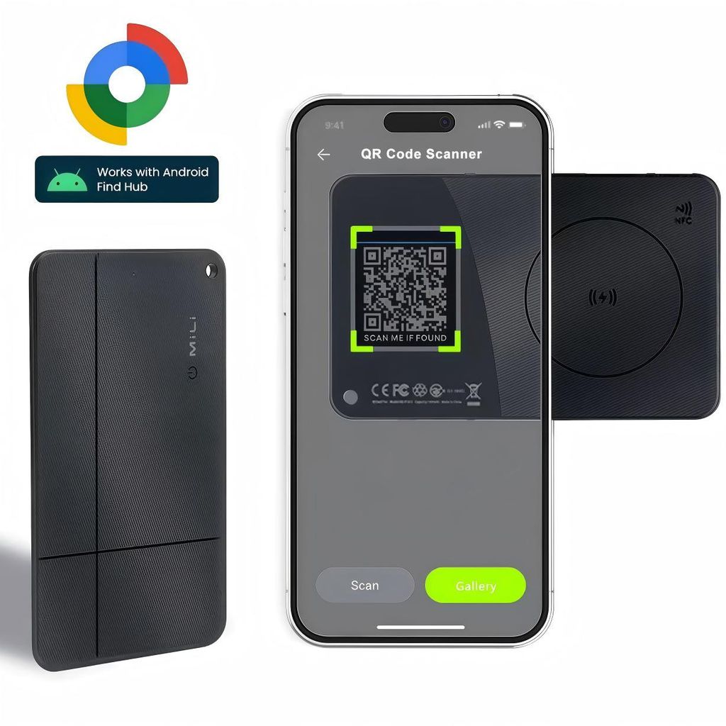 GPS Tracker Karte(Android)&Schlüsselfinder mit "Google Find My Device" Wiederaufladbarer Geldbeutel-Finder,Bluetooth NFC card - Kein Abo,Schwarz,1PC