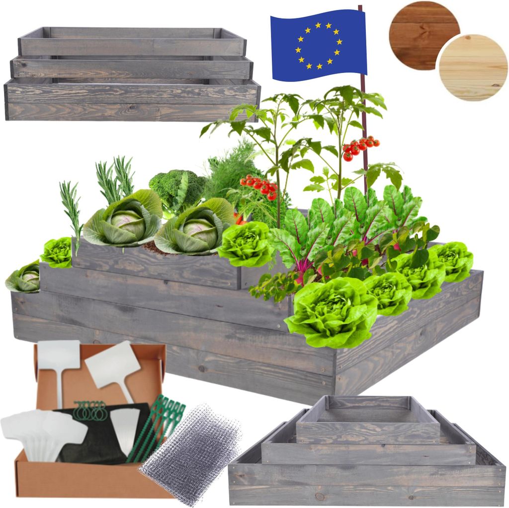 MODO24 Hochbeet Holz, Pflanzkasten, Massivholz, Kiefer, Kräuterbeet, Blumenkasten, Garten, Terrasse, 36x117x100 cm, Grau, ZP09