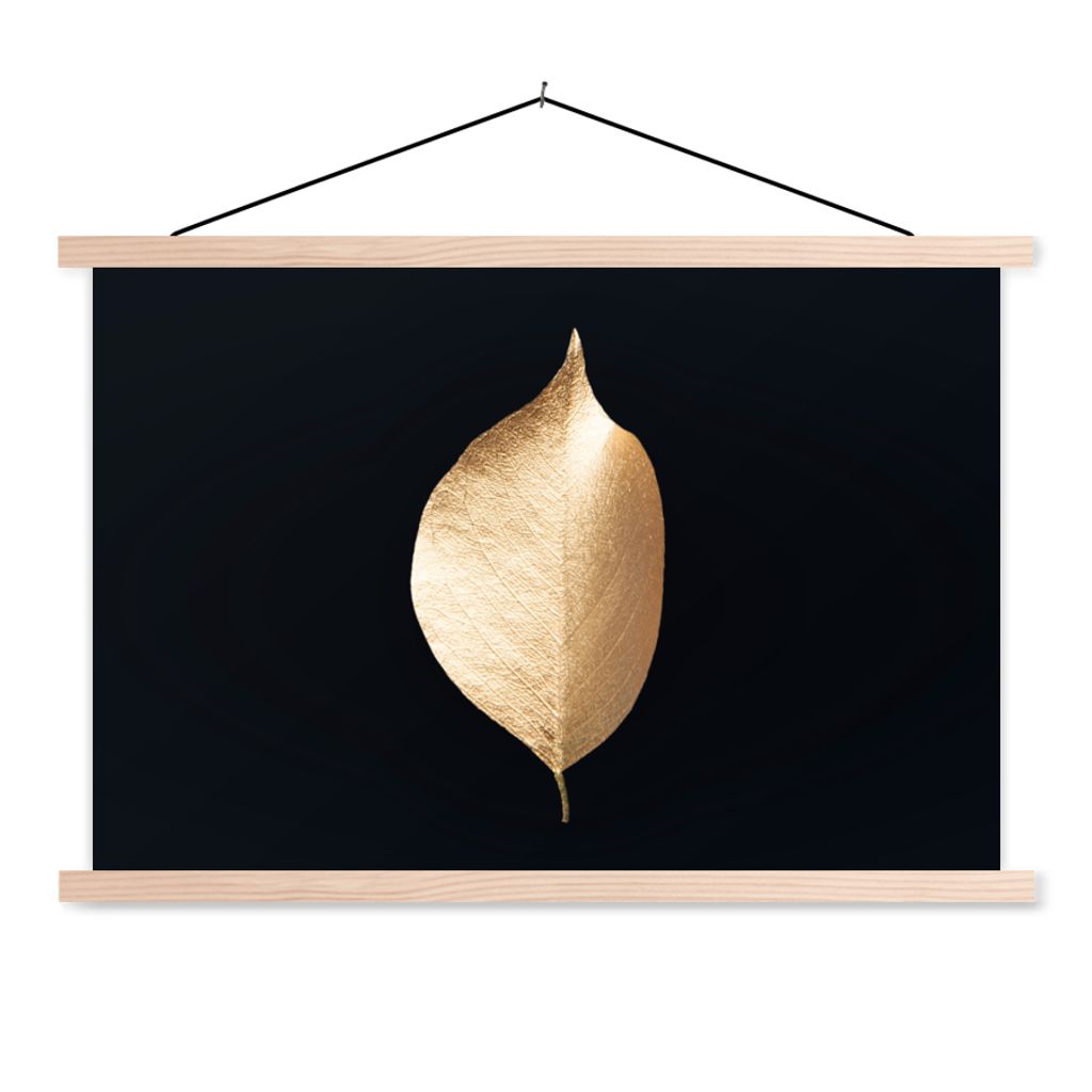 MuchoWow Textilposter Blätter - Gold - Schwarz - Pflanzen - Luxus 60x40 cm mit holzfarbenen Rahmen - Bilder