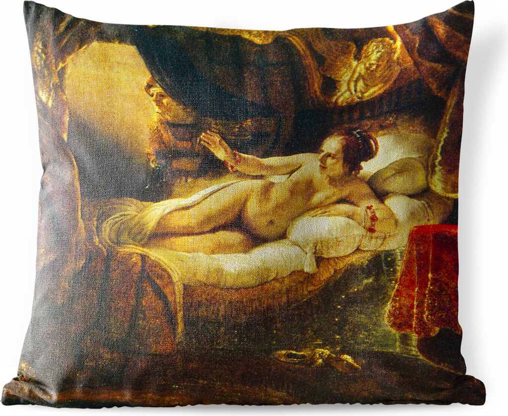 MuchoWow Outdoor Kissen - Danaë - Gemälde von Rembrandt van Rijn - 50x50 cm - Wetterfest - Lounge Kissen - Komfortabel - Kissen mit Bild