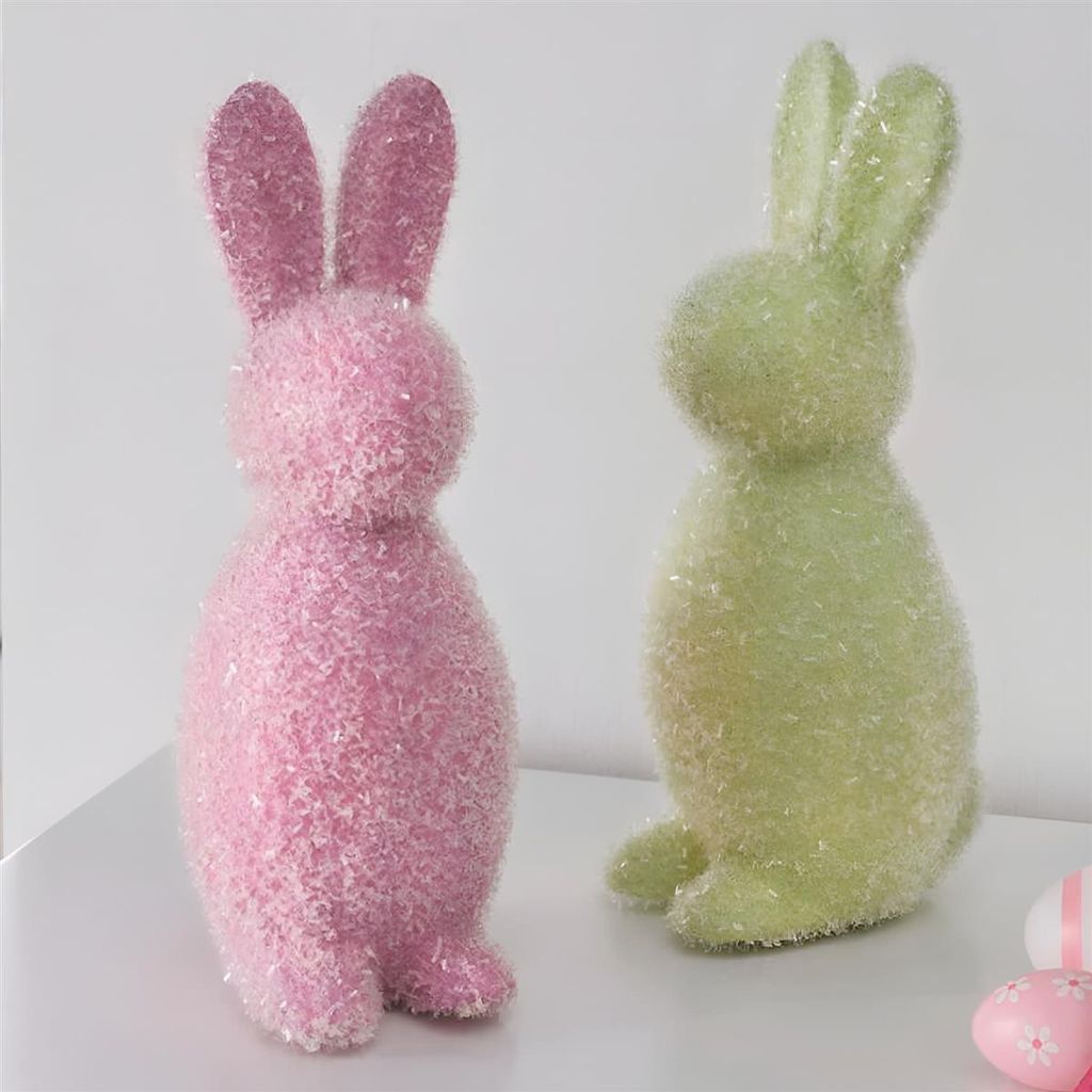 2x Hasenfigur "Zuckerhase" aus Kunststoff, 24 cm groß, Osterdeko, Osterhase, Deko Figur, Osterfigur