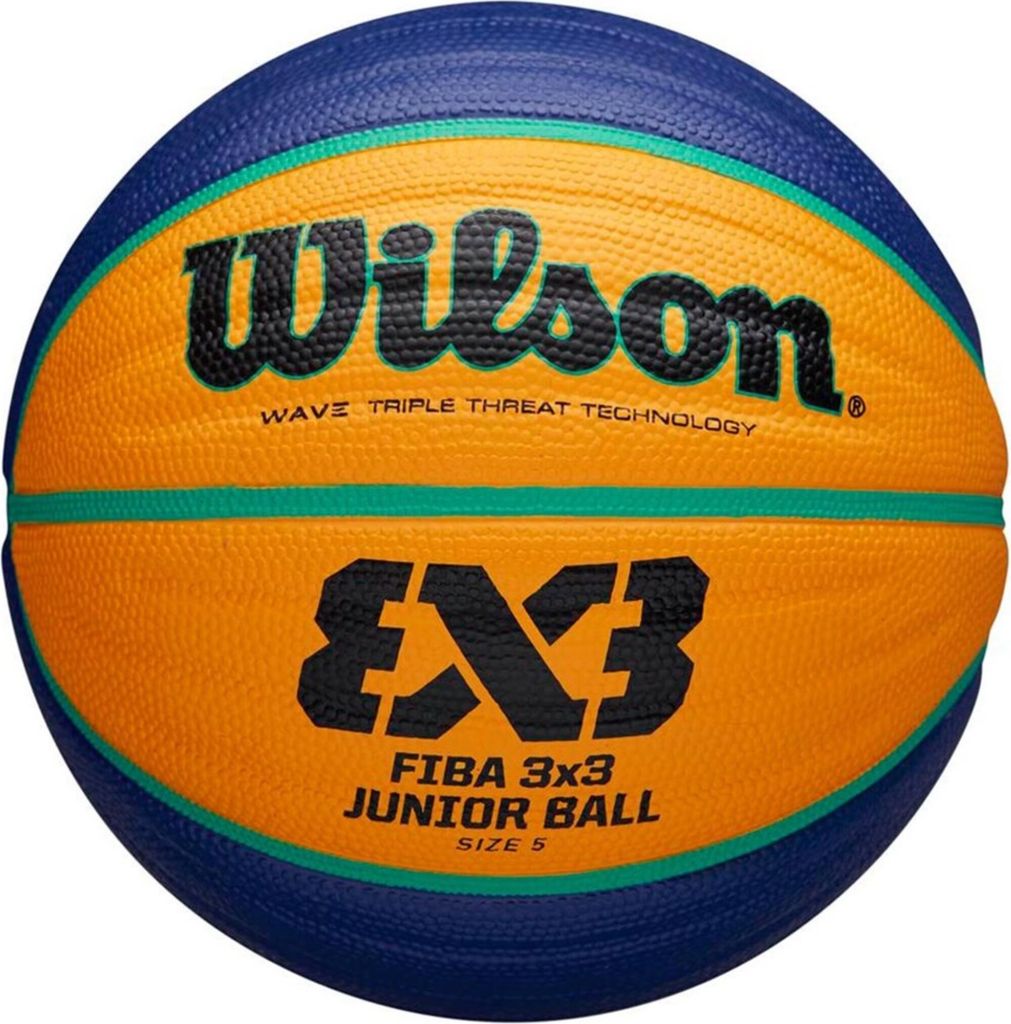 A close-up studio shot of a Wilson FIBA 3x3 Junior basketball.