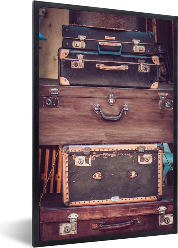 MuchoWow MuchoWow Gerahmtes Poster Reisekoffer - Braun 40x60 cm - Poster mit zchwarzem Bilderrahmen - Papierdruck - Wandbilder