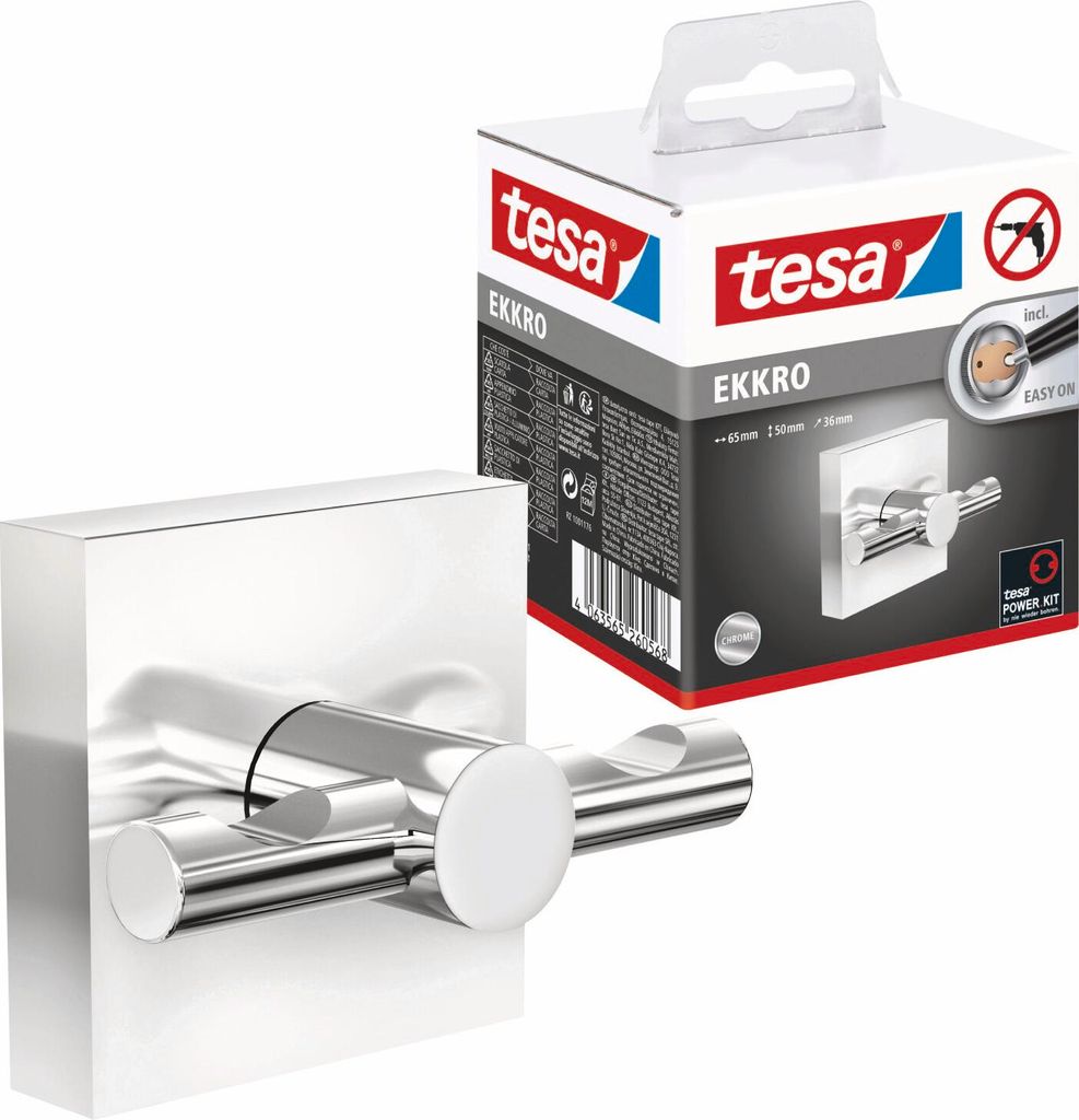 tesa EKKRO Handtuchhaken, verchromter Edelstahl, Produktbild 