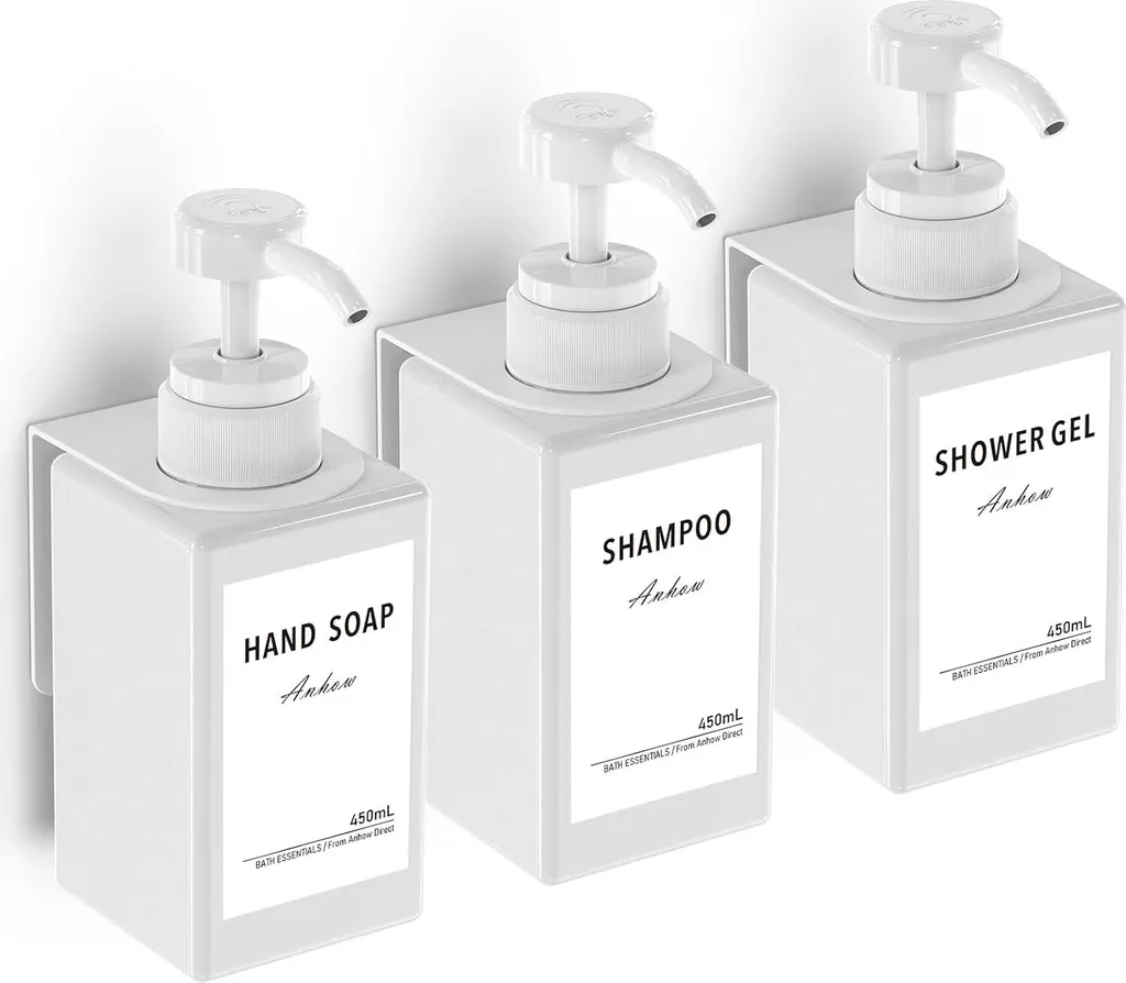 Lot de 3 Distributeurs de Savon Muraux 450ml Blancs avec Étiquettes