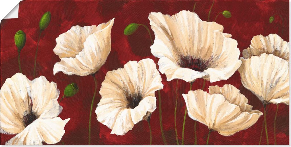 ARTland Poster Weiße Mohnblumen vor rot Größe: 150x75 cm