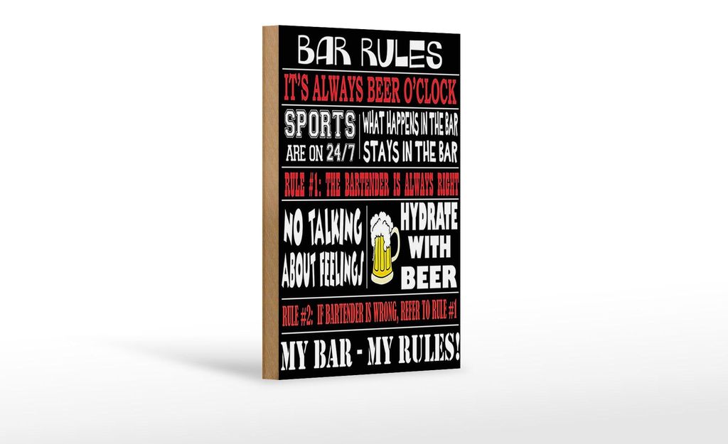 Holzschild Spruch 12x18cm Bar rules Bier my bar my rules Produktbild 