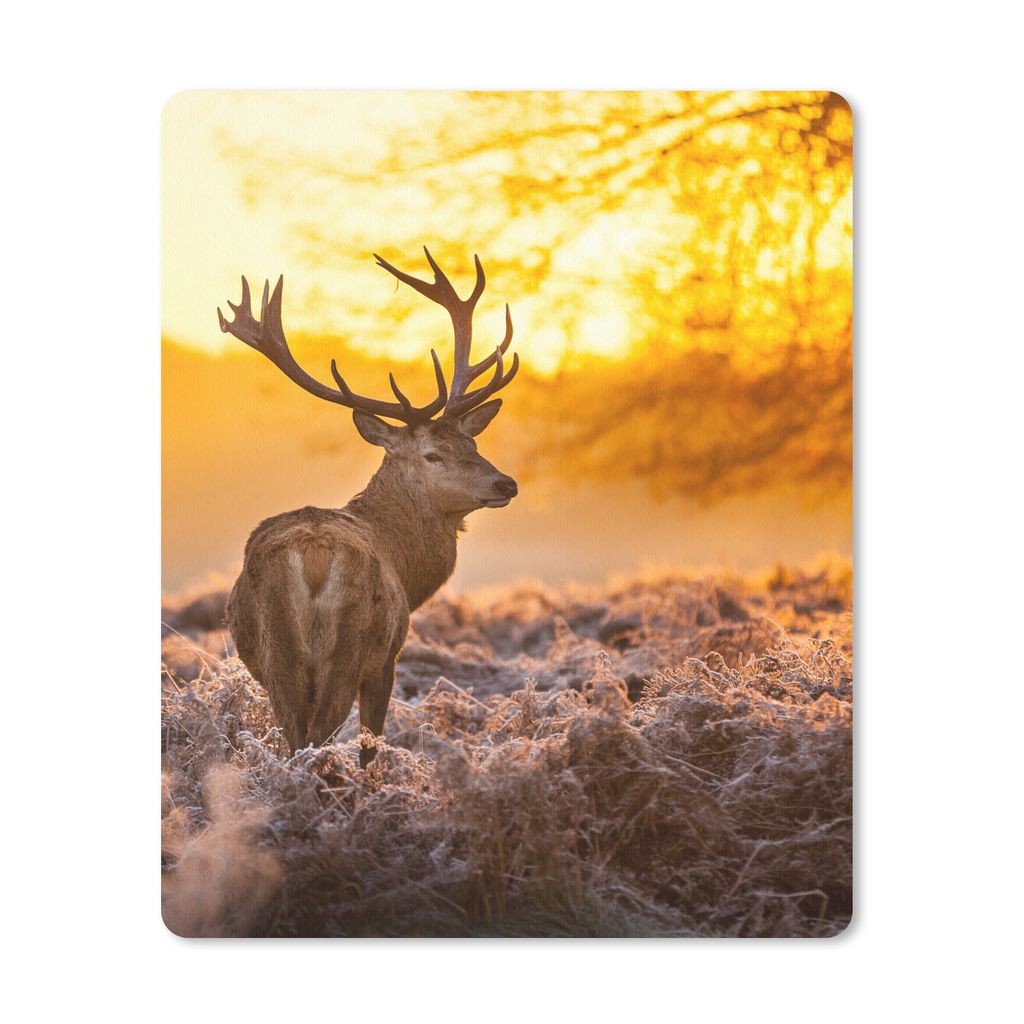 MuchoWow Mauspad Mousepad Hirsche - Tiere - Sonnenuntergang - Winter - Heidekraut - Natur 19x23 cm - Mousepads - Maus Mat - Pad - Mausunterlage -...