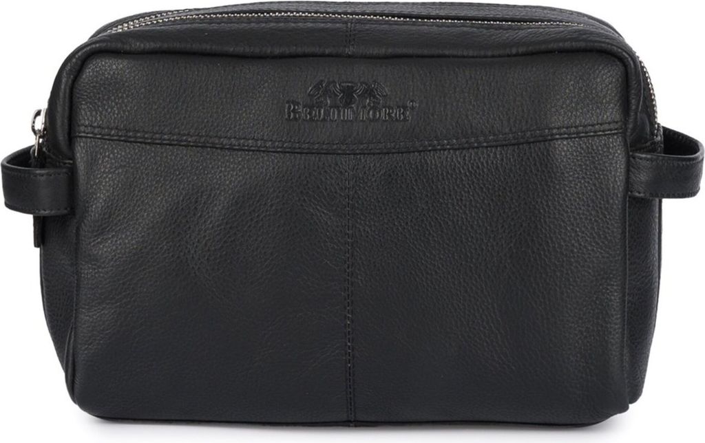 Beltimore Uni Kosmetiktasche Leder Schwarz Zwei-Fächer Reisetasche