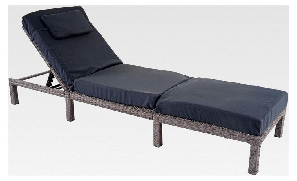 Poly-Rattan Sonnenliege, Relaxliege Gartenliege Premium - grau, Kissen dunkelgrau