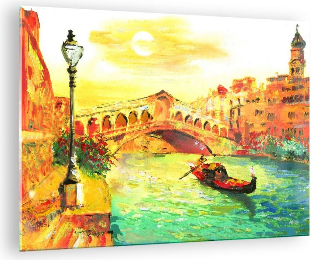 Bilder auf glas - Venedig Gondel - 70x50cm - Glasbilder - Wandbilder - Kunstdruck - zum Aufhängen bereit - Wanddekoration aus Glas - Glas Bilder -...