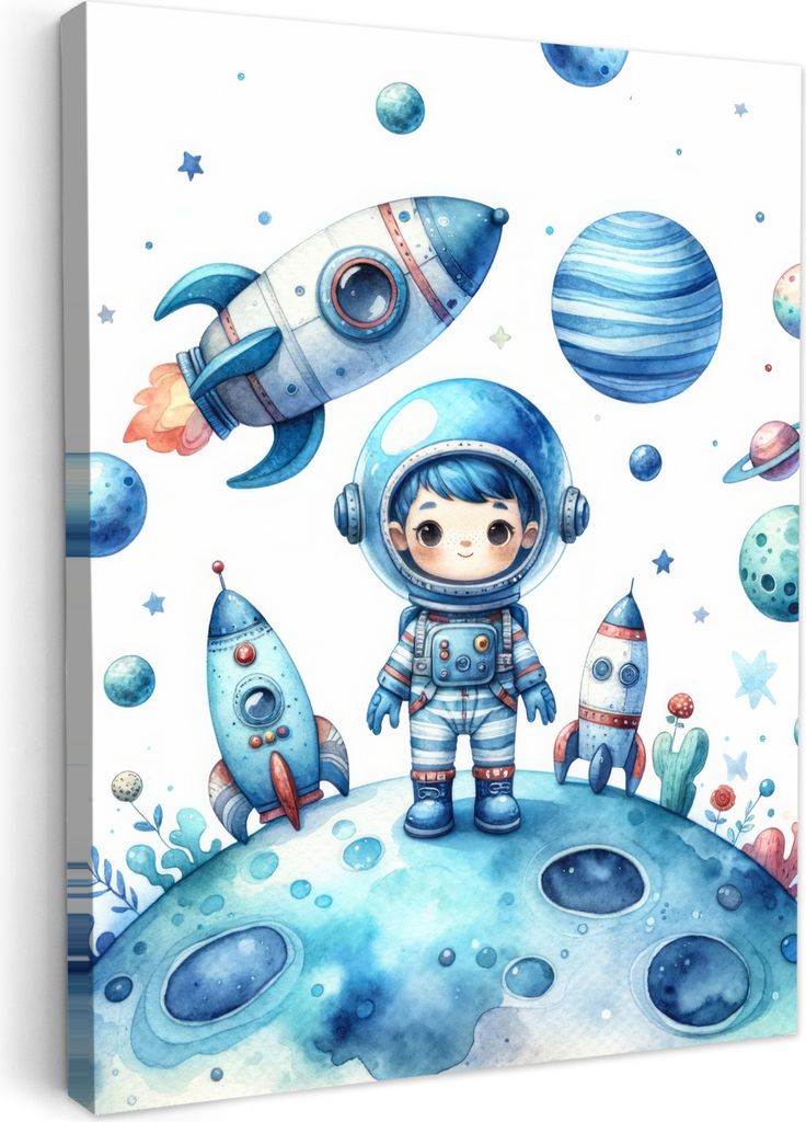 Wanddeko 50x70 cm - Kinder Jungen - Weltraum Blau, Wandbilder, Wanddeko Wohnzimmer, Bild