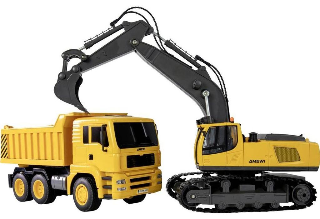 Amewi Kettenbagger & Muldenkipper RTR Baumaschine gelb 1:18 Produktbild 