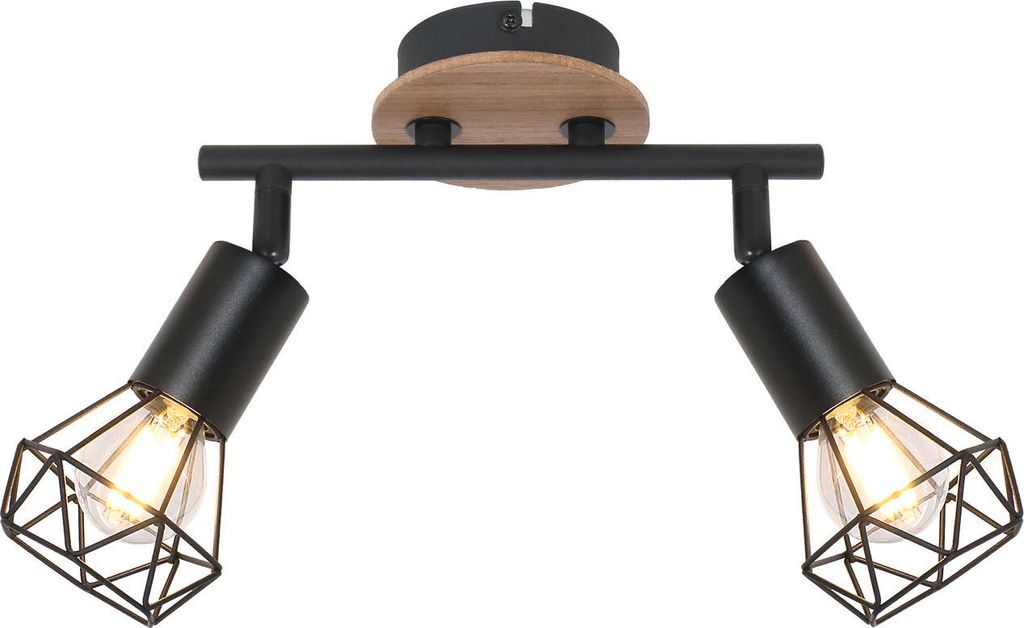 GLOBO 54802S-2H, Schwarz, Holz, Metall, IP20, I, E14, 40 W