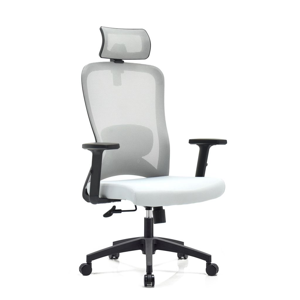 OfficeSense OS140 Ergonomischer Bürostuhl – NEN 1335 – 2D-Kopfstütze – Neigbar – Mesh-Rückenlehne – Grau – Erwachsene