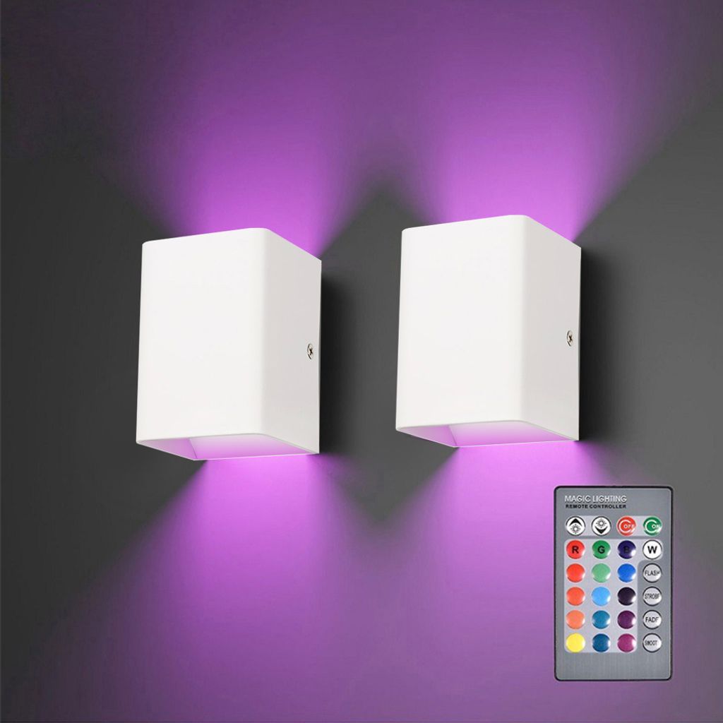 2x Moderne Led Wandleuchte Weiß Innenwandleuchten Mit Fernbedienung Wandbeleuchtung Für Wohnzimmer Schlafzimmer Flur Balkon, Lichtfarbe: RGB