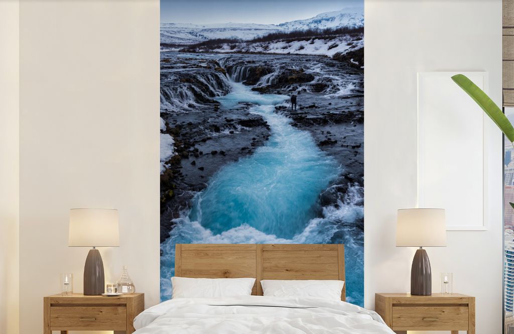 MuchoWow Fototapete für Wohnzimmer oder Schlafzimmer Wandtapete Vinyl Motivtapete Verschiedene Blautöne im Wasser des Gullfoss-Wasserfalls - 12...