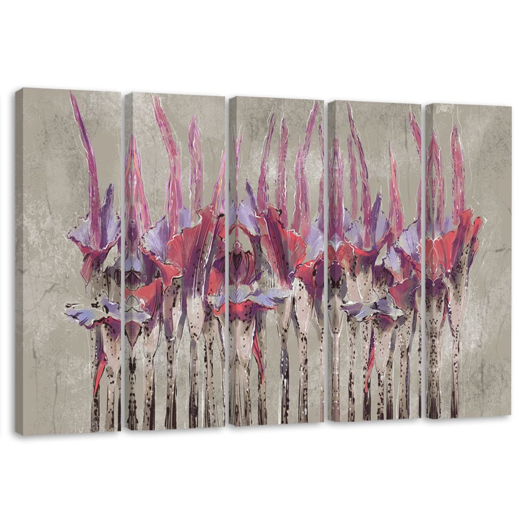 5-teiliges leinwandbild pflanzen blumen wildnis 200x100 cm Feeby braun wandbild bereit zum aufhängen