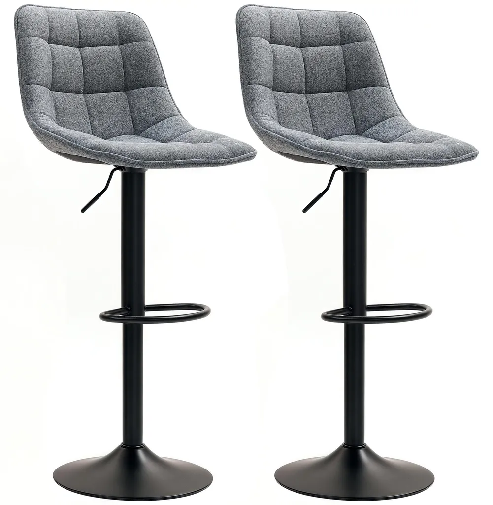 Lot de 2 tabourets de bar HOMCOM rembourrés chenille gris foncé avec dossier