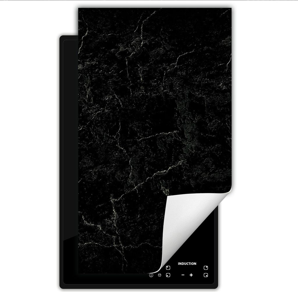 DarHaus Herdabdeckplatte 1 teilig 30x52 cm Anti Rutsch Matte Aufrollbar, schwarz - Marmor