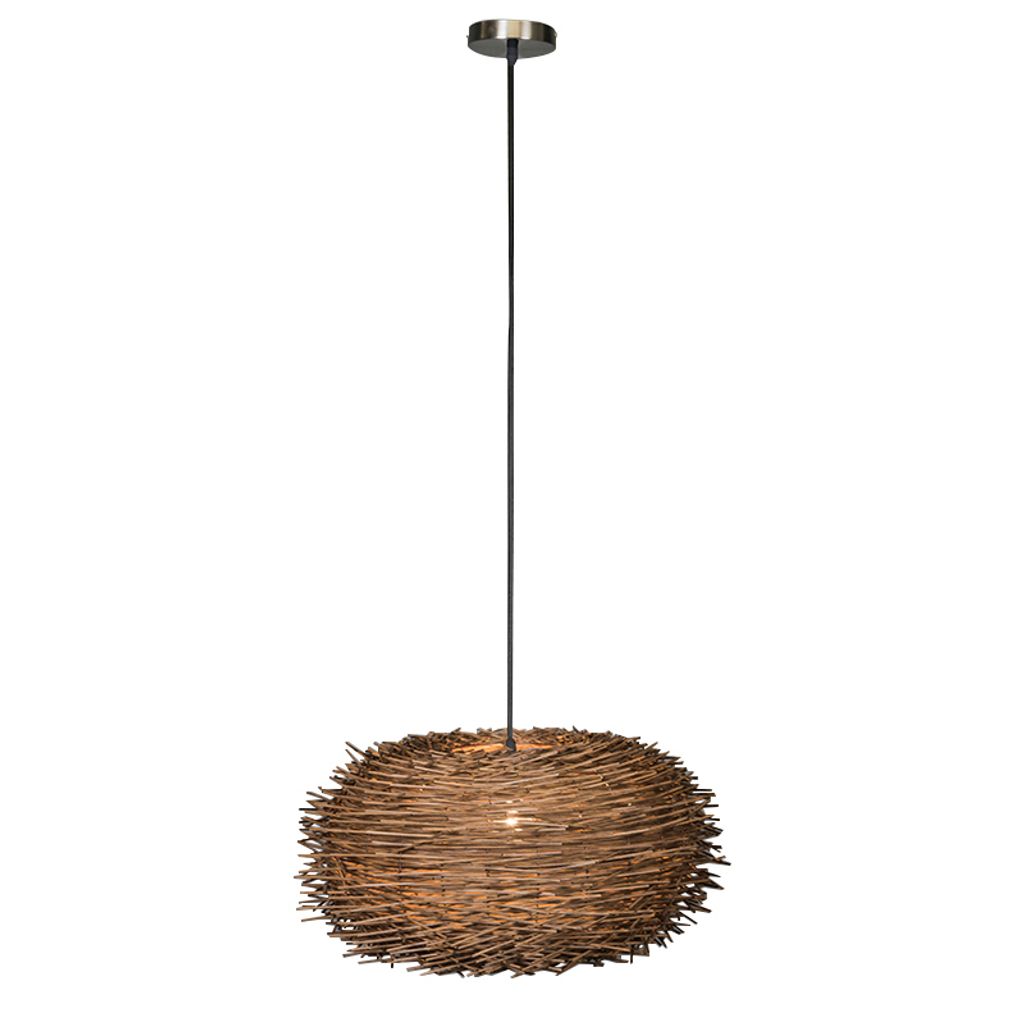 QAZQA - Modern Rural Hängelampe I Pendellampe I Pendelleuchte braun Rattan - Hatch 45 I Wohnzimmer I Schlafzimmer - Kugel I Kugelförmig - LED gee...