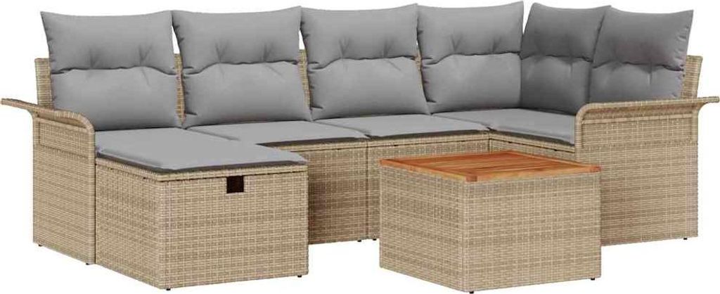 "2026 MODERNE" Garten-Sofa-Set - elegantes Design - Sitzgruppe mit Sofa, Tisch - mit Kissen mit Speicher 7 pcs Beige Poly Rattan - Terassenmöbel N...