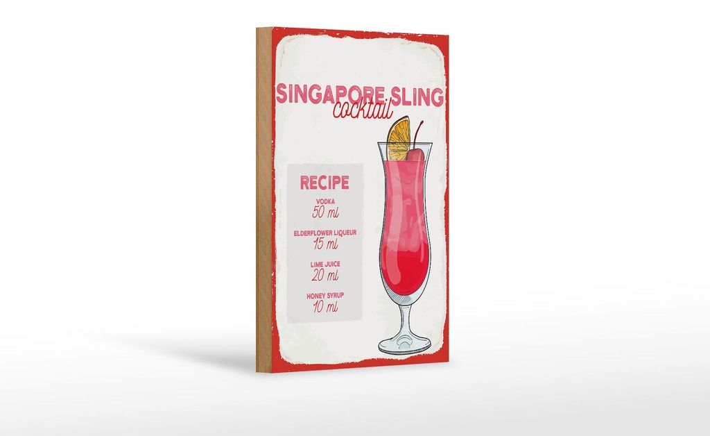 Holzschild Rezept Singapore Sling Cocktail Recipe 12x18 cm Produktbild 