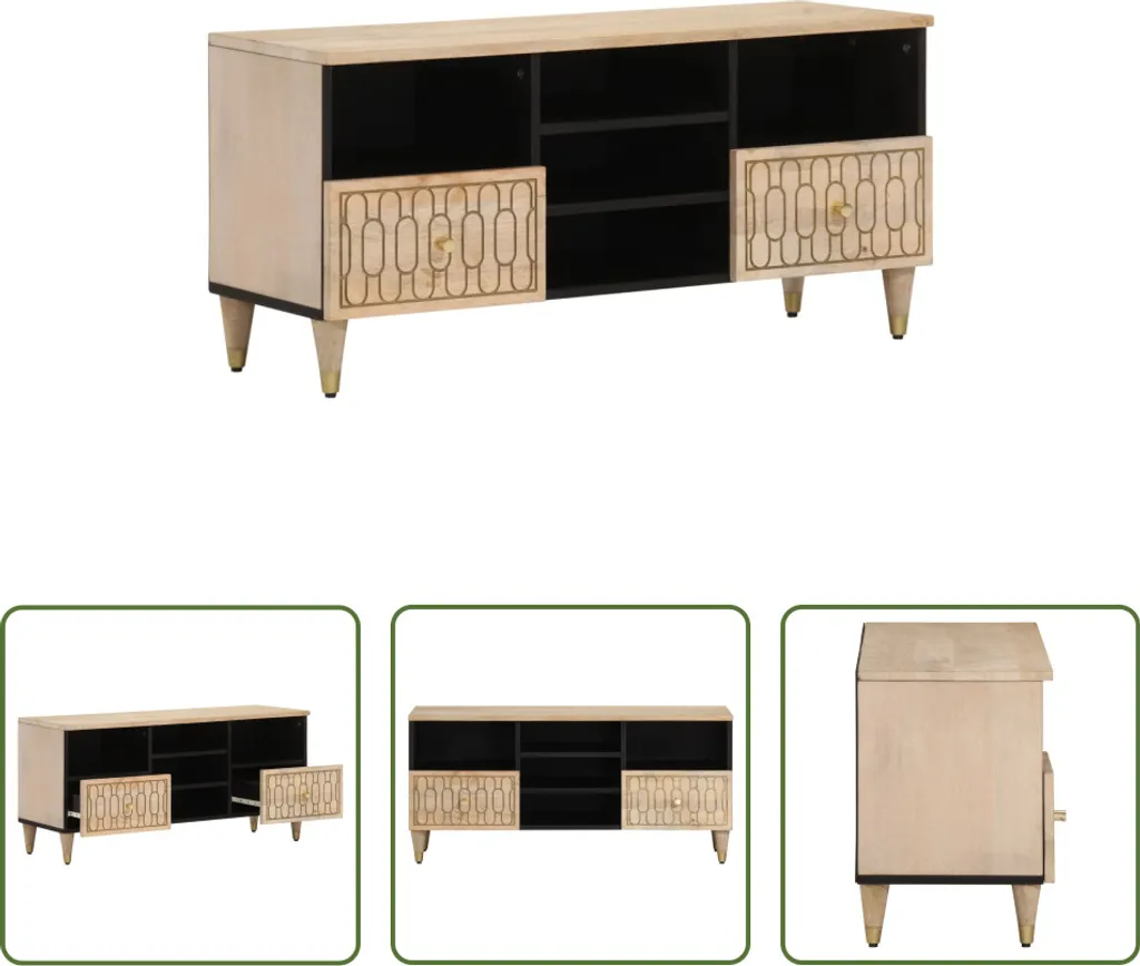 Porta TV Industrial 100cm Legno di Mango Massiccio e Metallo