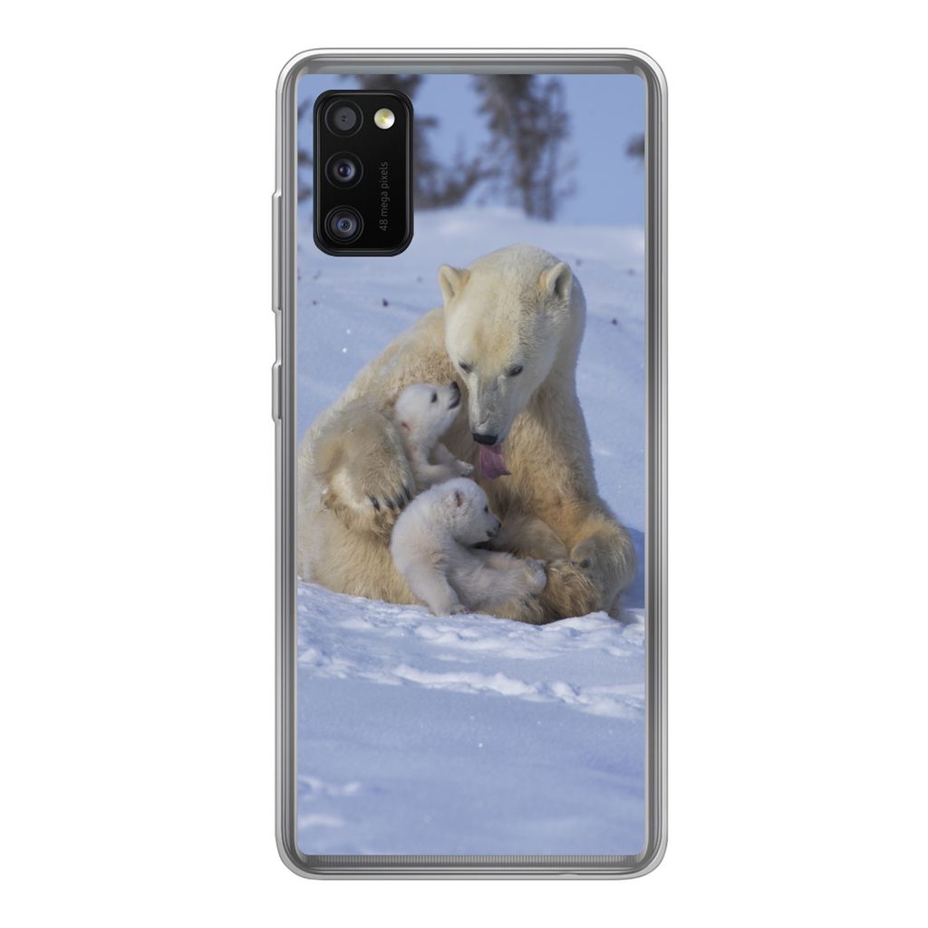 MuchoWow Handyhülle Schutzhülle Hülle für Samsung Galaxy A41 Eisbären - Schnee - Weiß Silikon Softcase Handy Hülle - Mobiltelefon