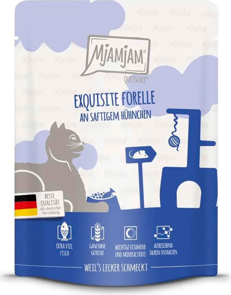 MjAMjAM Quetschie 6x300g Trota e Pollo | Cibo Gatto Alta Qualità