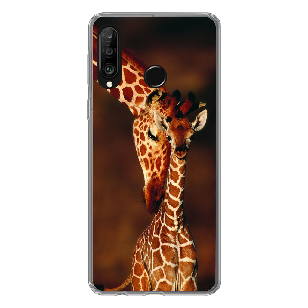 MuchoWow Handyhülle Schutzhülle Hülle für Huawei P30 Lite Giraffe - Kalb - Porträt Silikon Softcase Handy Hülle - Handyhülle