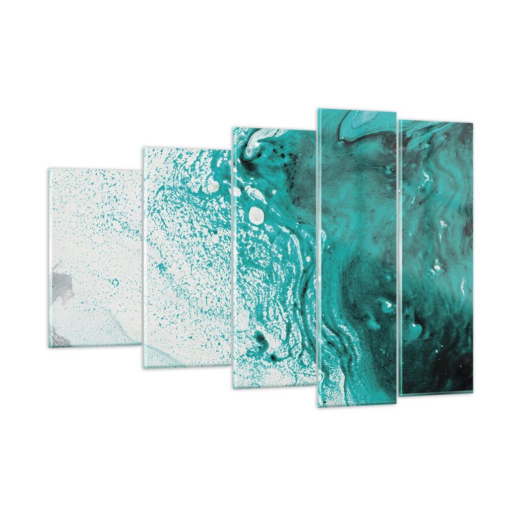 Bilder auf glas - 5 Teile - Abstraktion Türkis Flüssigkeit - 150x100cm - Glasbilder - Wandbilder - Bilder - Wanddekoration aus Glas - Glas Bilder...