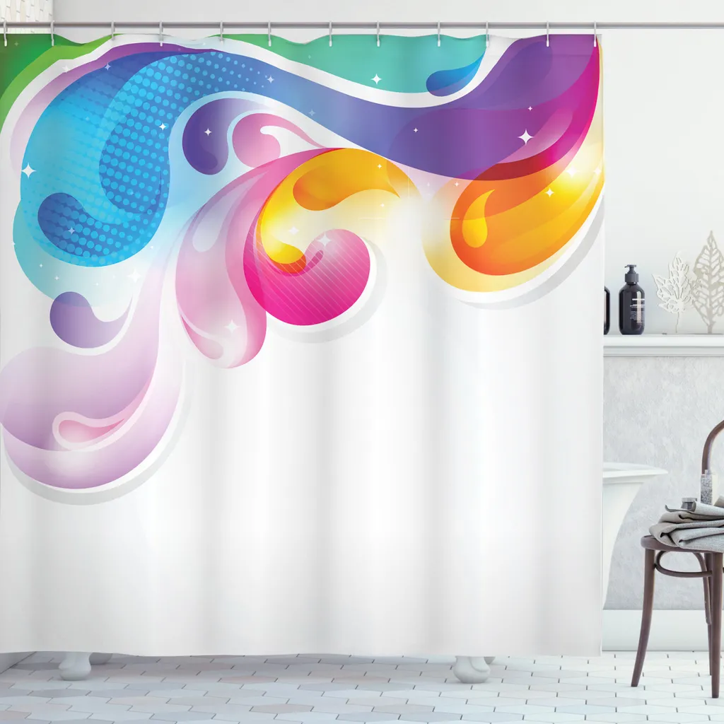 ABAKUHAUS Tenda da doccia colorata, pennellate astratte, tessuto facile da pulire con 12 ganci, impermeabile, resistente allo scolorimento e ai batteri, 175 x 220 cm, multicolore
