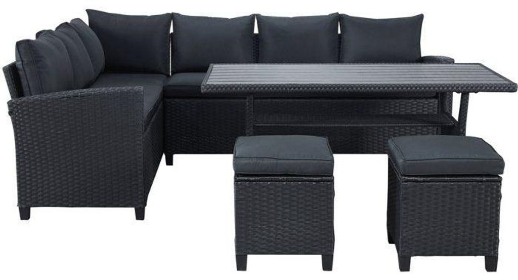 Gartenmöbel Set, Stahl und Polyrattan, 7 Personen, KAPAS, Schwarz