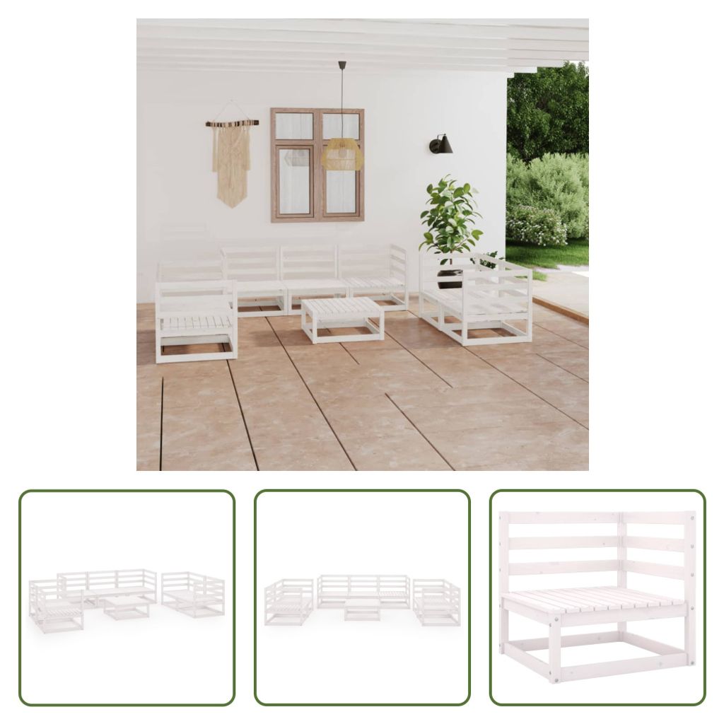 The Living Store 8-tlg. Garten-Lounge-Set Weiß Massivholz Kiefer