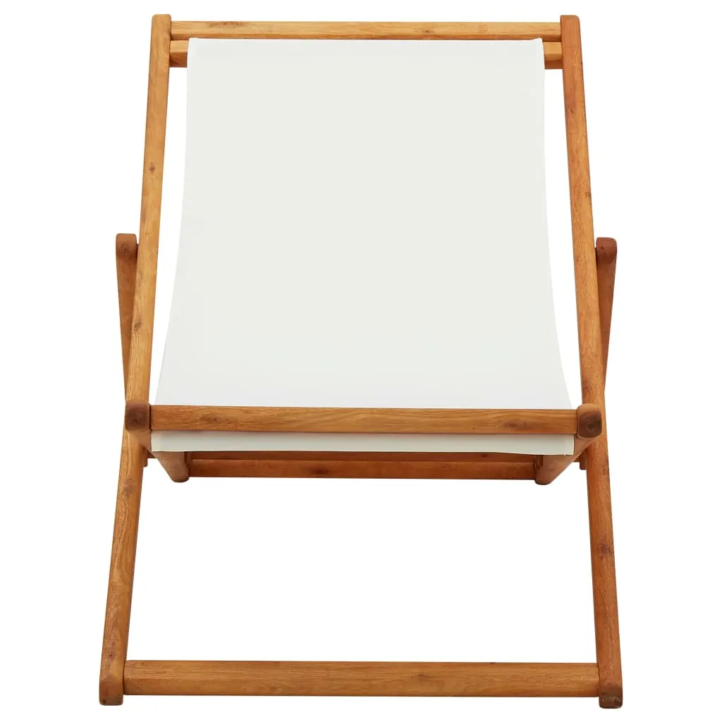 Transat de plage pliable en bois noble et tissu crème - vidaXL