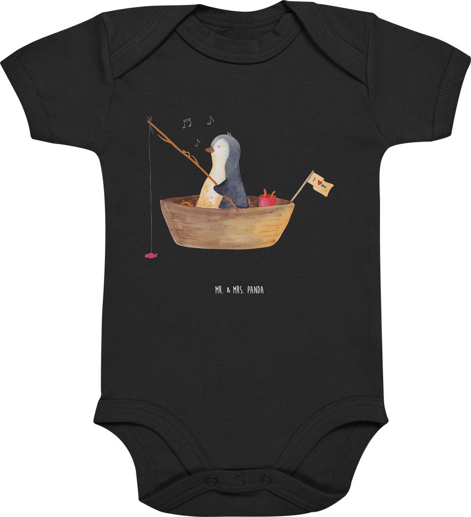 Mr. & Mrs. Panda Strampler Pinguin Angelboot 12. - 18. Monat - Schwarz - Geschenk, Babystrampler, Optimistisch, overall baby, Babybody, Boot, Angel...