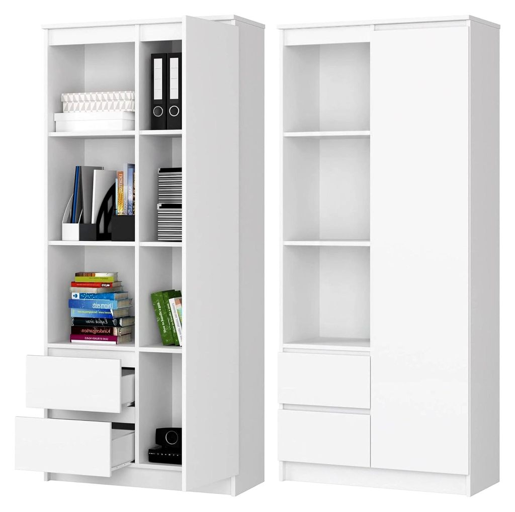 Büroregal mit Tür und 2 Schubladen, weiß, 80 cm breit, 180 cm hoch